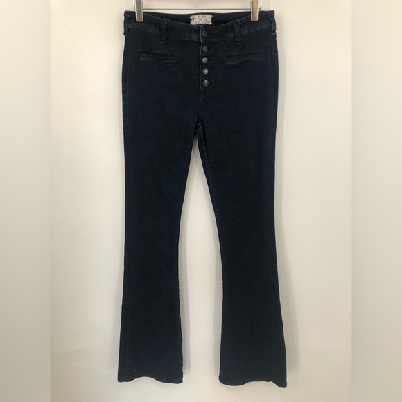 Free People 28x32 Kaye Button Fly Slim Flare Jeans Dark Indigo Wash 0303 - Picture 2 of 9